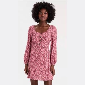 American Eagle | small flower print mini dress button front puff sleeve